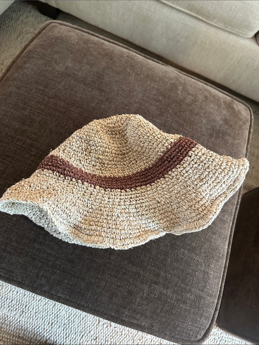 Woven Straw Bucket Hat with Brown Accent